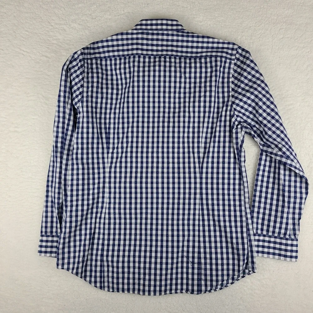 Banana Republic Shirt Mens XL Blue Navy Plaid Non Iron Slim Fit Dress‎ Button Up